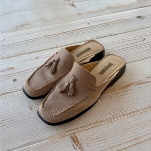 Vintage Y2K Tan Cream Leather Tassel Mules by Talbots